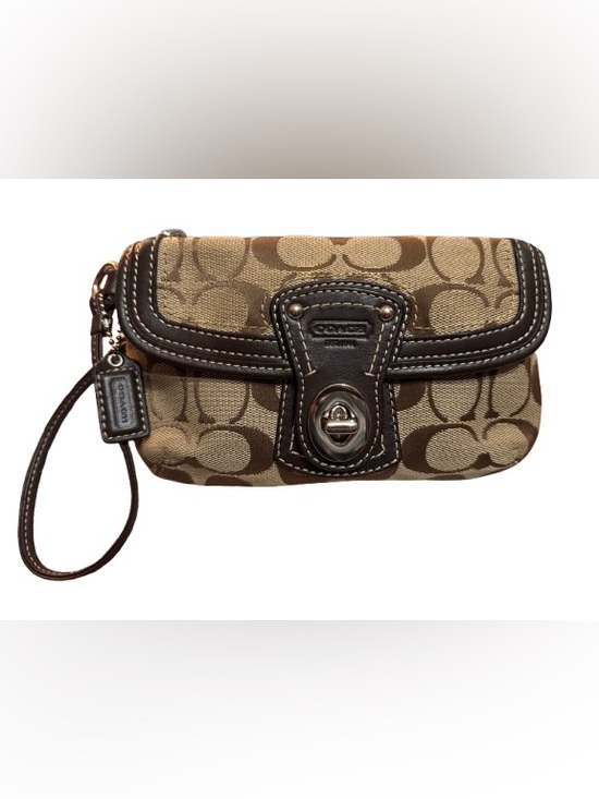 Coach Handbags - Coach F41756 Y2K Legacy Signature Top Turnlock Wristlet (Khaki/Brown) - EUC